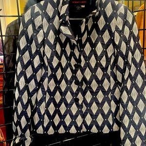 Nina Mclemore white navy diamond print jacketsize 0